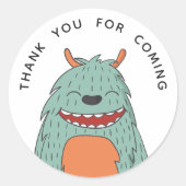 Sticker Rond Un mignon monstre drôle. Anniversaire merci d'être (Devant)