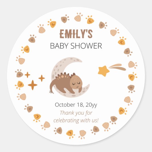 Sticker Rond Un mignon petit Merci de Baby shower Dinosaur (Devant)