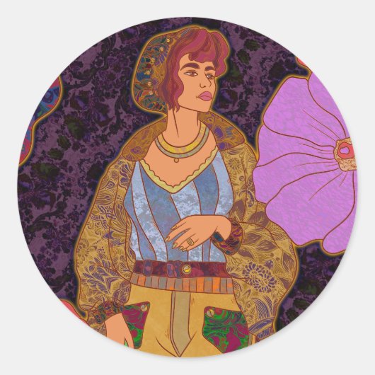 Sticker Rond Un monde de fleurs (Devant)