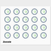 Sticker Rond Un monogramme (bleu marine/cercle de points verts (Feuille)