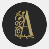 Sticker Rond Un monogramme bouclé sur noir (Devant)