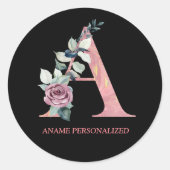 Sticker Rond Un Monogramme Floral Nom Lettres Agate rose (Devant)