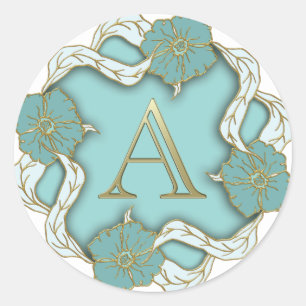 Sticker Rond Un monogramme, fond turquoise décoratif