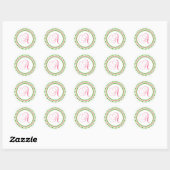 Sticker Rond Un monogramme (rose clair / cercle vert à points) (Feuille)