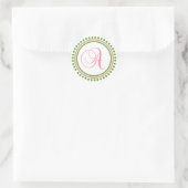 Sticker Rond Un monogramme (rose clair / cercle vert à points) (Sac)
