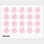 Sticker Rond Un monogramme rose personnalisé (Feuille)