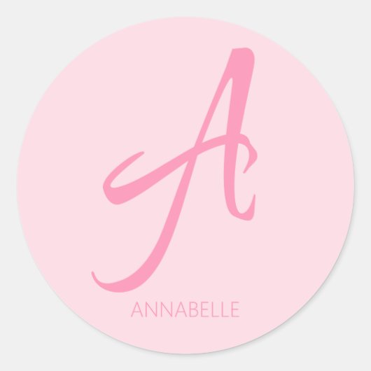 Sticker Rond Un monogramme rose personnalisé (Devant)