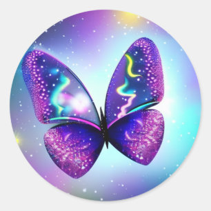 Sticker Rond Un néon papillon