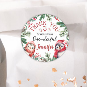 Sticker Rond Un Noël de pingouin merveilleux pour 1er anniversa