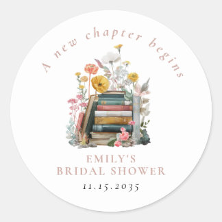 Sticker Rond Un nouveau chapitre commence Floral Books Bridal S