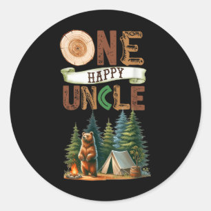 Sticker Rond Un Oncle Heureux Campeur Premier Anniversaire Camp