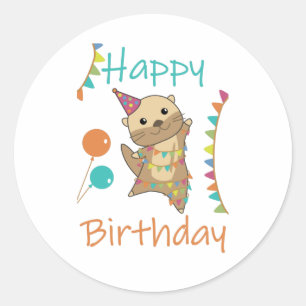 Sticker Rond Un Otter Anniversaire Souhaite Jolie Otter