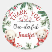 Sticker Rond UN Ours fou Noël 1er anniversaire Merci (Devant)