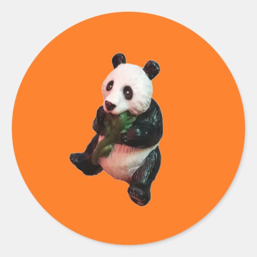 Sticker Rond Un Ours Pada Mangeant Bambou Arrière - plan orange (Devant)