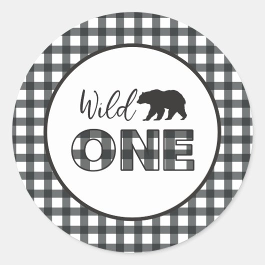 Sticker Rond Un Ours Sauvage Buffle Noir Plaid Premier annivers (Devant)