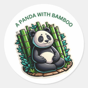 Sticker Rond Un panda avec du bambou