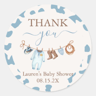 Sticker Rond Un petit Baby shower bleu cowboy