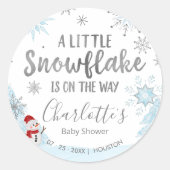 Sticker Rond Un petit Baby shower bleu flocon (Devant)