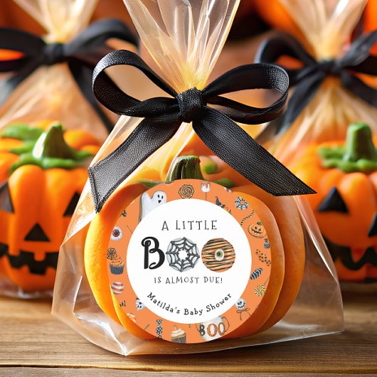 Sticker Rond Un Petit Baby shower Boo Orange