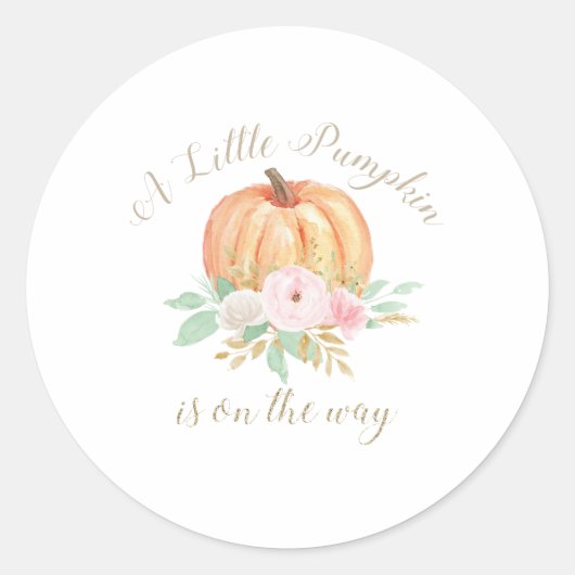 Sticker Rond Un Petit Baby shower Citrouille rose fleuri (Devant)