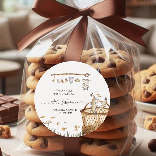 Sticker Rond Un petit Baby shower d'aquarelle pêcheur