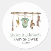 Sticker Rond Un petit baby shower de chasseur (Devant)