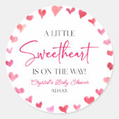 Sticker Rond Un petit Baby shower de Coeurs Roses Rouges (Devant)
