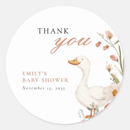 Sticker Rond Un petit Baby shower de fille d'oie idiot (Devant)