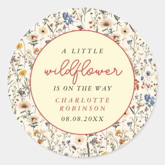 Sticker Rond Un petit Baby shower de fille Fleur sauvage (Devant)