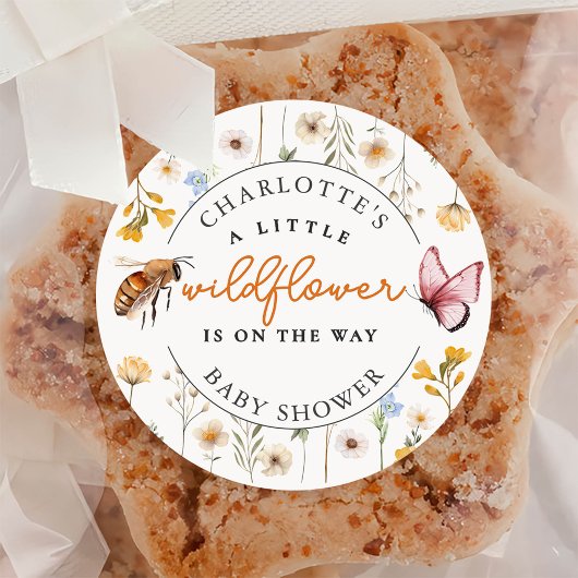 Sticker Rond Un petit Baby shower de fille Fleur sauvage