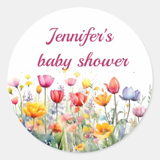 Sticker Rond un petit baby shower de fille fleur sauvage (Devant)