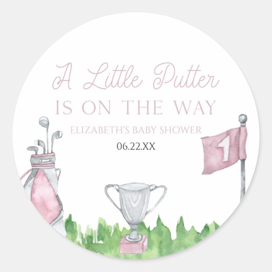 Sticker Rond Un Petit Baby shower De Golf Rose Putter (Devant)