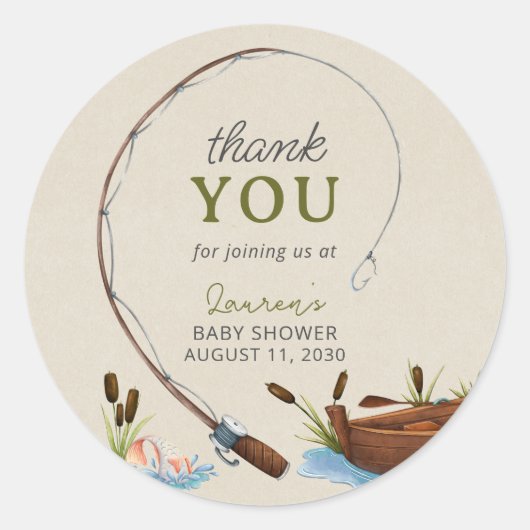 Sticker Rond Un petit Baby shower de Merci pêcheur (Devant)