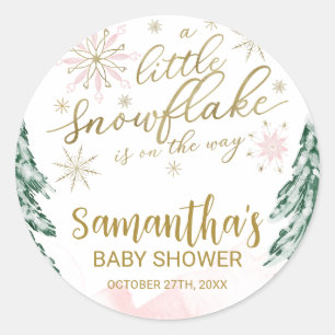 Sticker Rond Un petit Baby shower d'hiver de flocon de neige