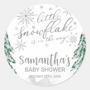 Sticker Rond Un petit Baby shower d'hiver de flocon de neige