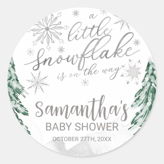 Sticker Rond Un petit Baby shower d'hiver de flocon de neige (Devant)