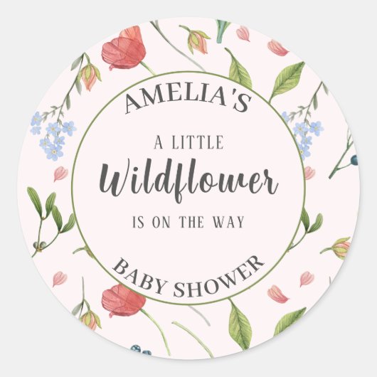 Sticker Rond Un petit Baby shower Fleur sauvage bleu (Devant)