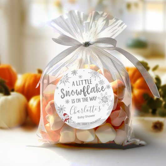 Sticker Rond Un petit Baby shower gris flocon