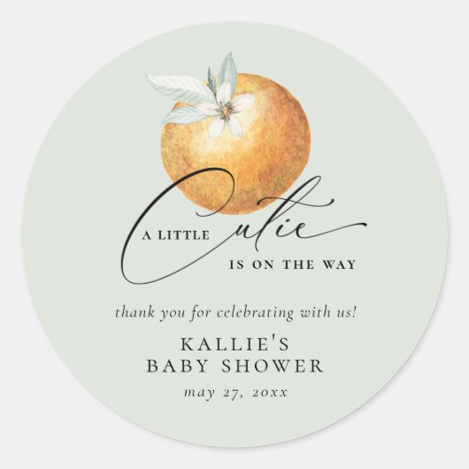 Sticker Rond Un Petit Baby shower Orange Citrus Cutie (Devant)