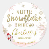 Sticker Rond Un petit Baby shower rose flocon (Devant)