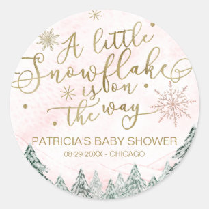 Sticker Rond Un petit Baby shower rose Snowflake