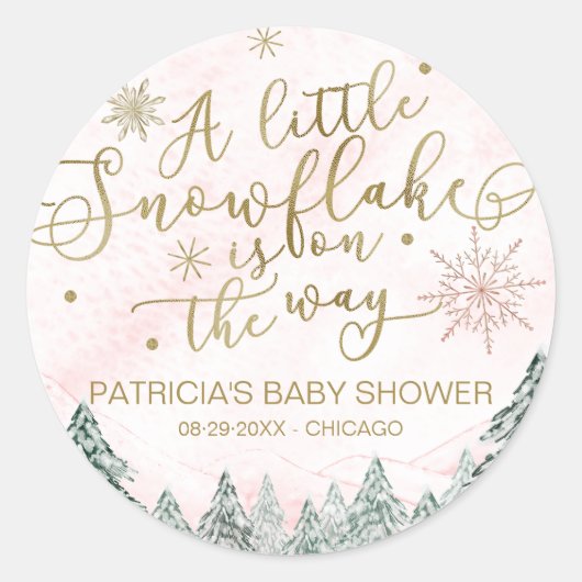 Sticker Rond Un petit Baby shower rose Snowflake (Devant)