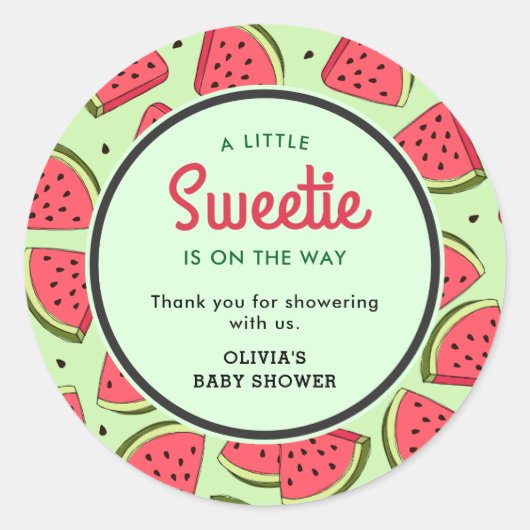 Sticker Rond Un petit bébé pastèque à la douche de bébé Merci (Devant)