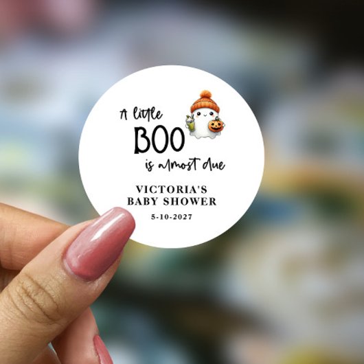 Sticker Rond Un petit Boo presque Baby shower