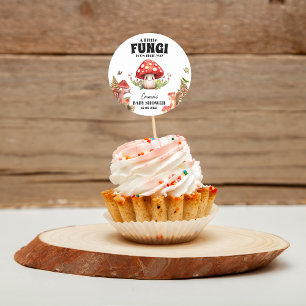 Sticker Rond un petit champignon Baby shower papillon de champi