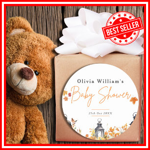 Sticker Rond Un Petit Citrouille Automne Baby shower Floral Aut