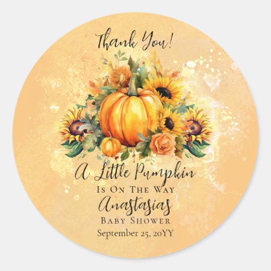 Sticker Rond Un Petit Citrouille | Baby shower d'automne des to (Devant)