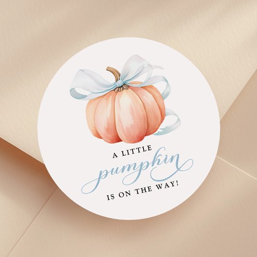 Sticker Rond Un petit Citrouille sur le Baby shower Way Blue Bo