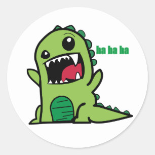 Sticker Rond Un Petit Dinosaure Rit Enthousiaste