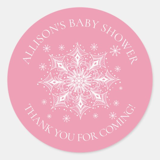 Sticker Rond Un Petit Flocon de neige Hiver Baby Merci douche (Devant)